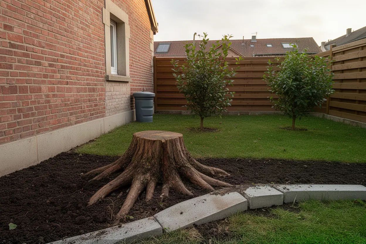 Souche et racines soulevant une bordure à Schiltigheim