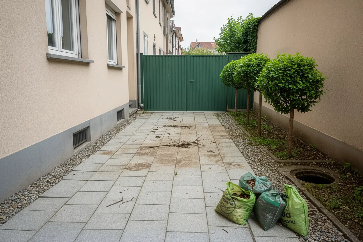 Cour nettoyée après broyage des végétaux à Strasbourg