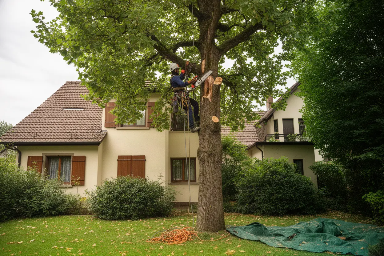 Arboriste réalisant une taille douce sur un arbre à Strasbourg